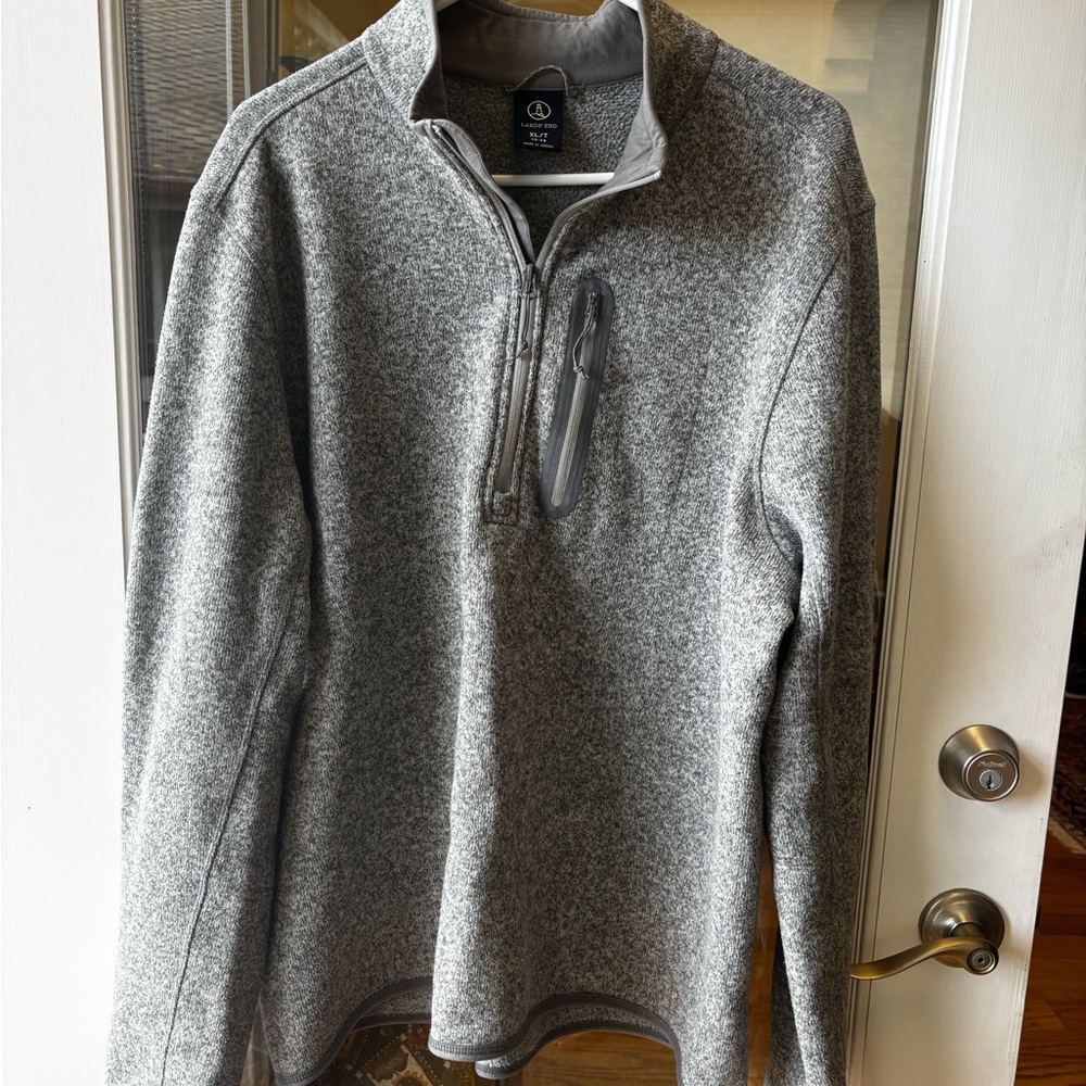 Lands End Men's Gray Quarter-Zip Sweater